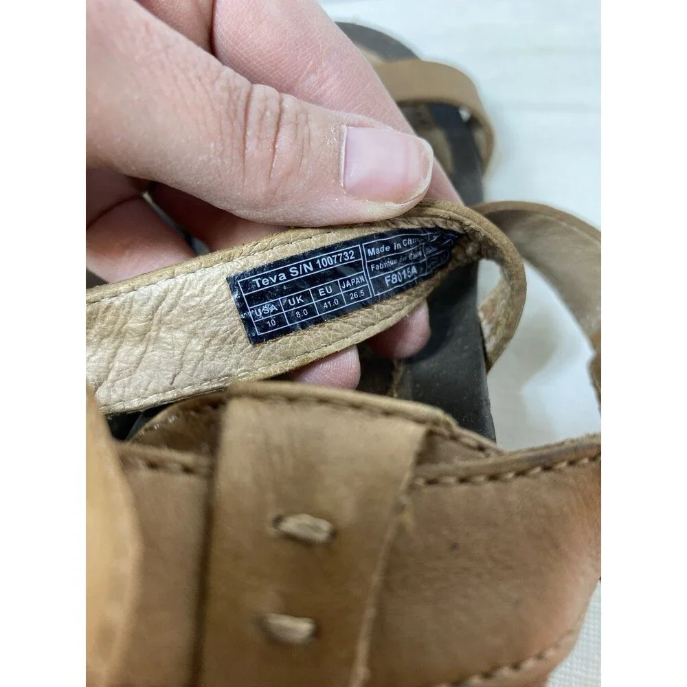 Teva Womens Cabrillo Brown Leather Strap S/N 1007732 Wedge Sandals Size 10